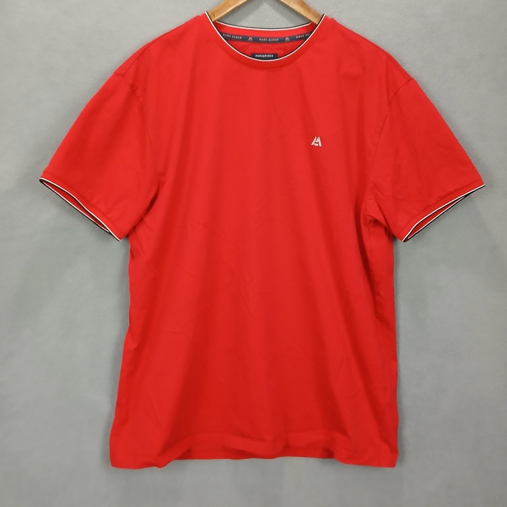 Marc Asher T Shirt Mens XL Red Cotton Stretch Logo Crew Neck Casual Wear Comfort
